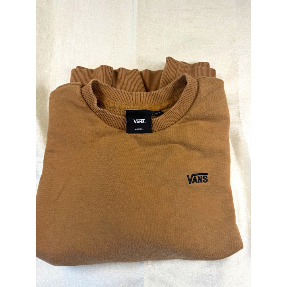 VANS Logo Crewneck Pullover Sweatshirt Brown Cotton Fleece Women's XS